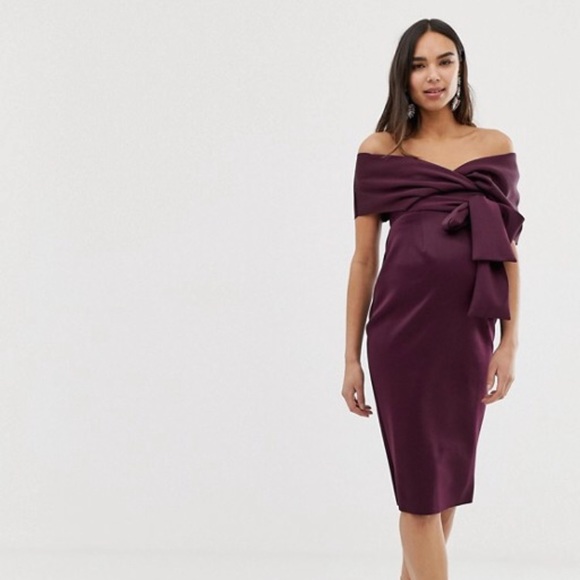 ASOS Maternity Dresses & Skirts - HP | Asos | Fallen Shoulder Wrap Dress Tie Detail